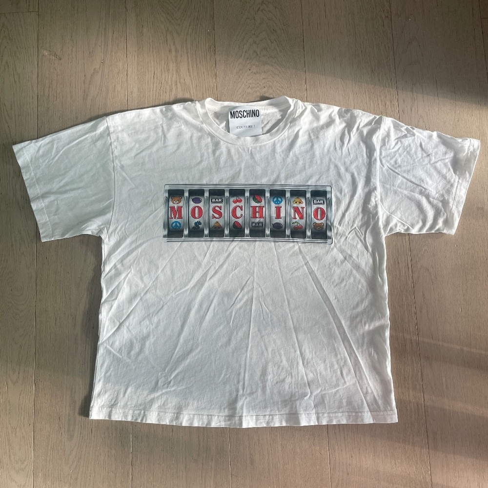 Moschino Couture Vegas Oversized Tshirt, IT 40, US 6, White Short Sleeve